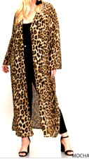 Leopard Print Maxi Cover-up Side Slits Kimono Long Women's XL & Plus Sizes