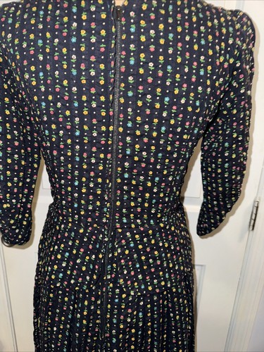 Vintage Boho Handmade Maxi Dress Prairie Cottage Core Floral Black - Picture 8 of 11