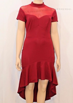 open lace back dress Women's Plus Size Vernice Ruffle Bodycon Dress - Red
