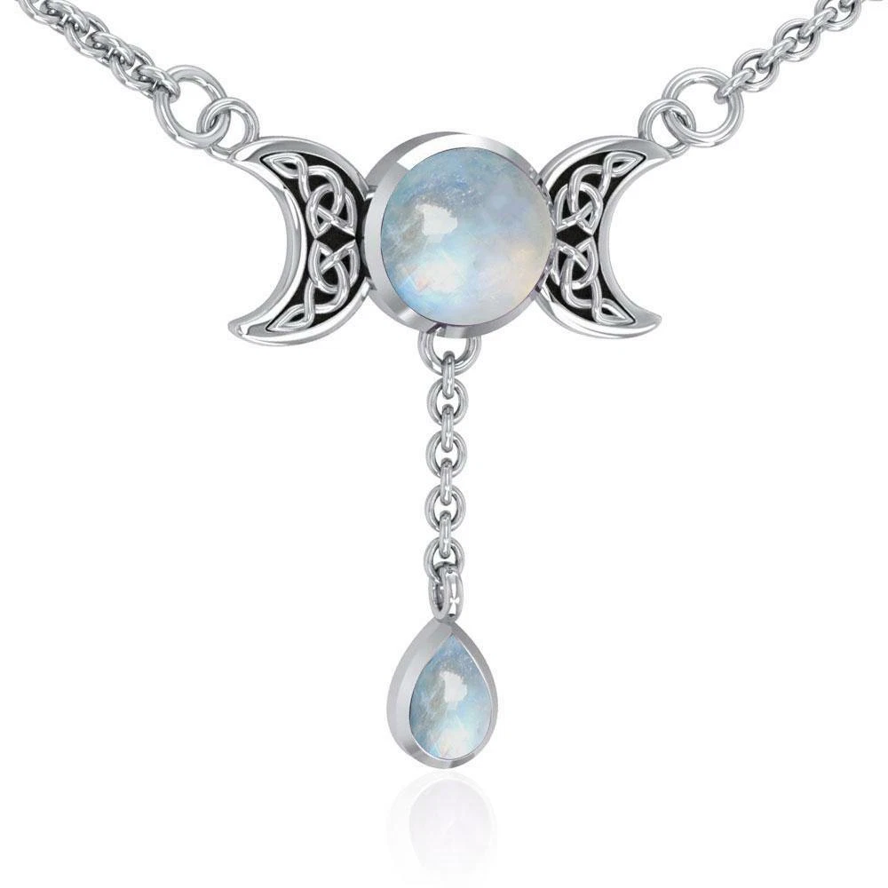 Crescent Triple Moon Sterling Silver Necklace Gem Goddess Peter