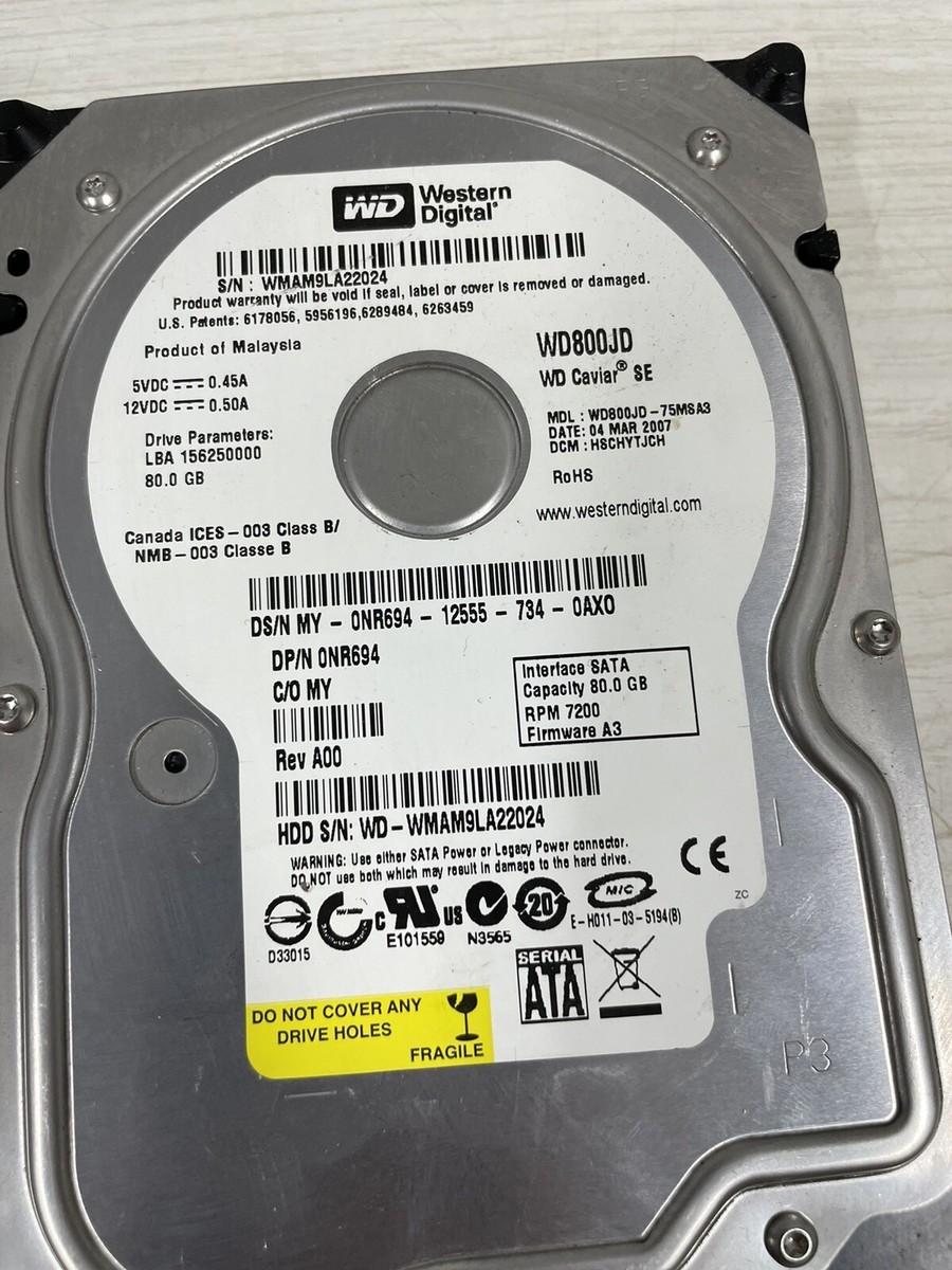 WD800JD-55MSA1 WESTERN DIGITAL 80GB 7200prm 3.5インチ SATA WD800JD Western Digital 80GB 7200RPM 1.5Gbps 3.5