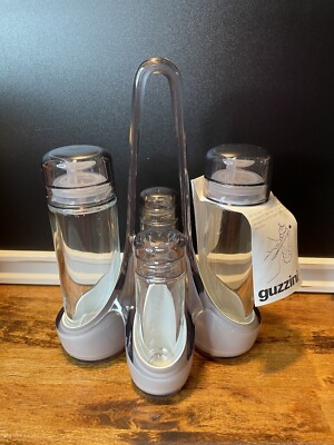 Rare Made In Italy Guzzini Condiment Cruet Set with Salt & Pepper,Oil Caddy HTF