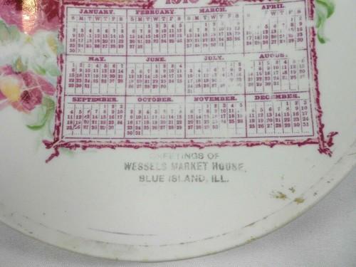 Vtg Calendar Plate Wessels Market House Blue Island ILL IL 1910 - Picture 2 of 3