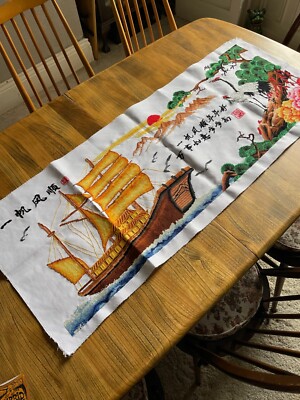 Große Nadelspitze bestickt Kreuzstich Leinwand orientalisches Motiv 116 x 45 cm