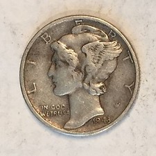1943 Silver Mercury Dime - From old Album - High Quality Scans #B761