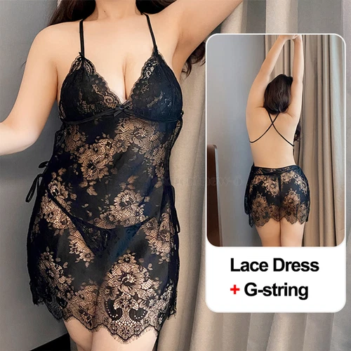 Dessous-Speghetti-Nachtwäsche-Sexy-Damen-Schlafanzug-Spitze-Babydoll-Nachtwäsche M-2XL - Bild 15 von 65