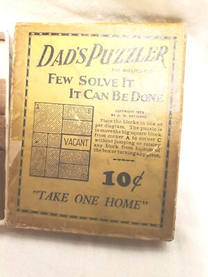 Old Dad's Puzzler Vintage Toy Puzzle Wood Blocks 1920s 3.5'' X 4'' Toy 