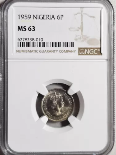 Nigeria 6 Pence 1959 NGC MS 63