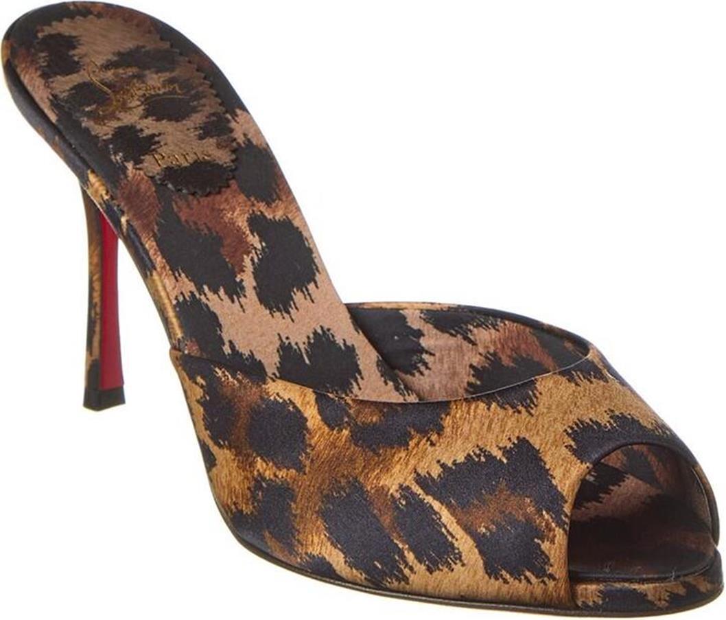 Christian Louboutin ME DOLLY 85 Satin Leopard Kitty Mule
