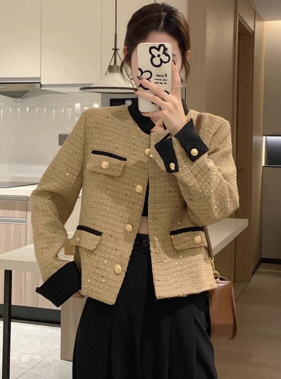 ジャケット・アウター Korean Tweed Coat New Korean Fashion Woven Tweed Suit Men Coat 2024 Round Neck
