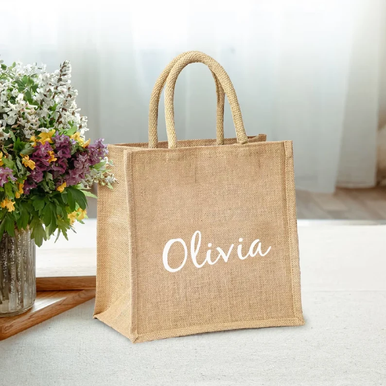 Personalized Jute Tote Bag, Bridesmaids Burlap Bag, Shopping Bag