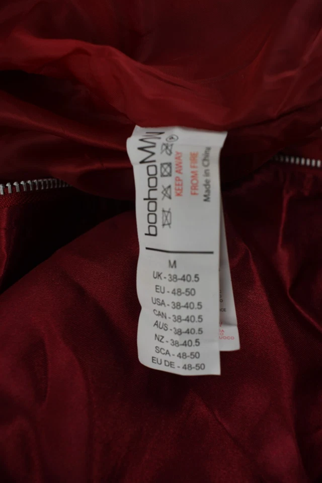 Chaqueta Bomber BooHoo Hombre Rojo Satinado Cremallera Completa Talla M Foto 4 de 4