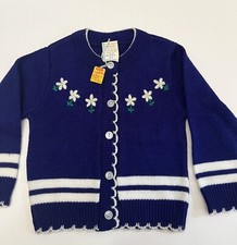 Vintage 18 Months Girls Blue With Flower Design Acrylic Cardigan Sweater