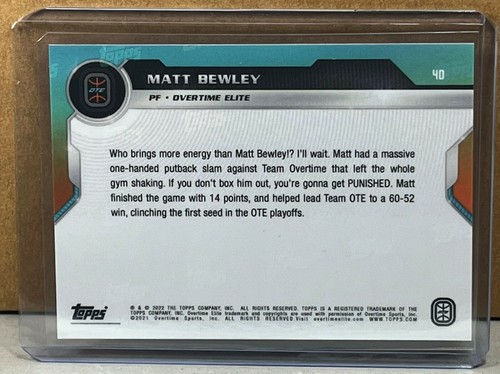 2022 TOPPS NOW Overtime Elite #40 MATT BEWLEY ROOKIE Red Parallel 9/10 - Picture 3 of 3