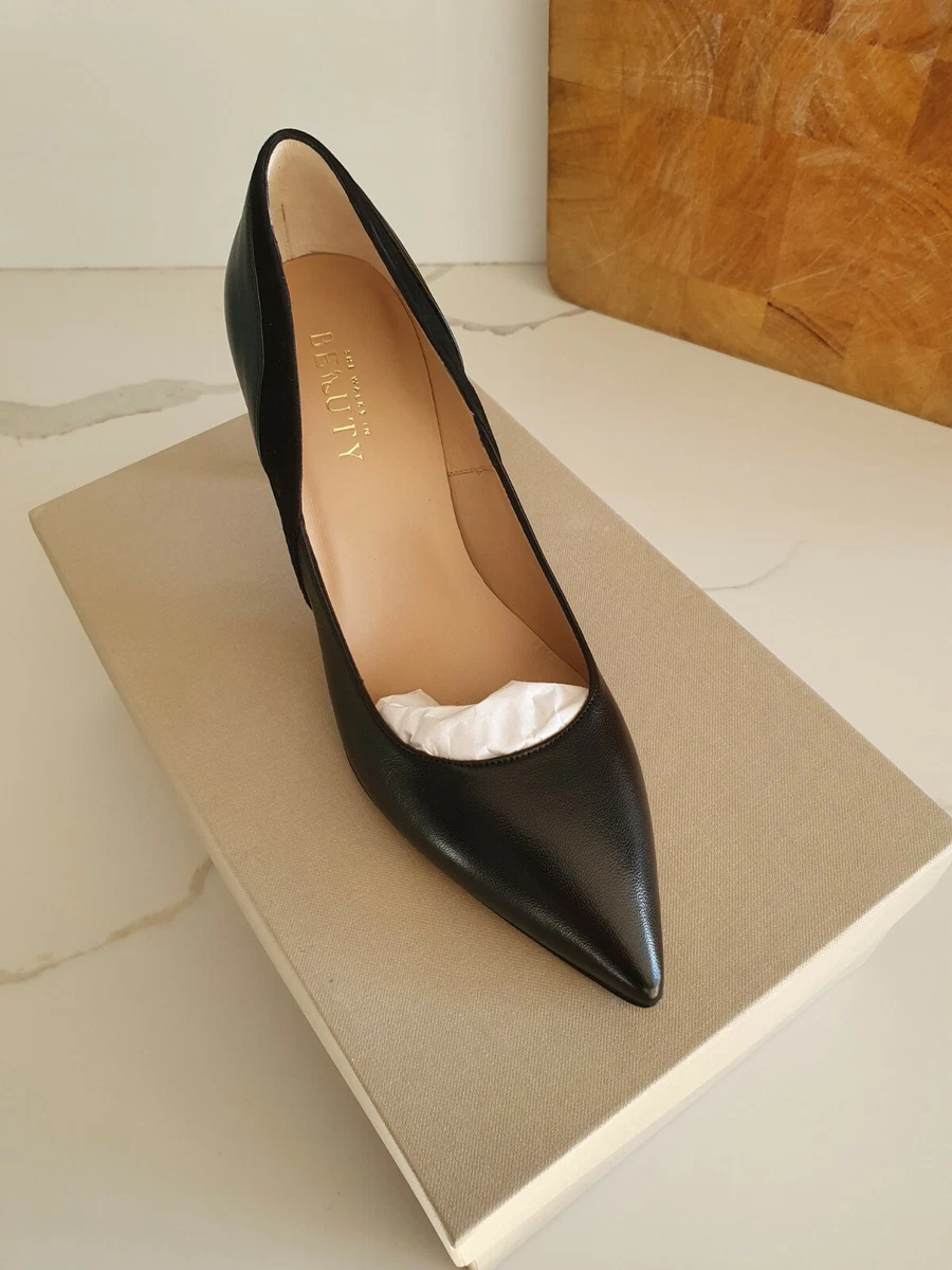 Black leather mid heel court shoes cheap