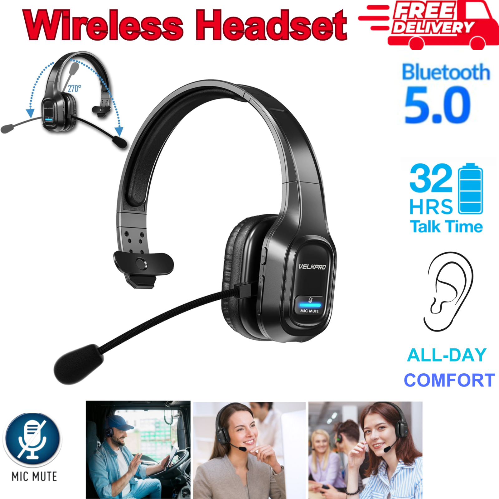 Noise Cancelling Bluetooth Headset Wireless Headphone for Trucker Truck Driver-image