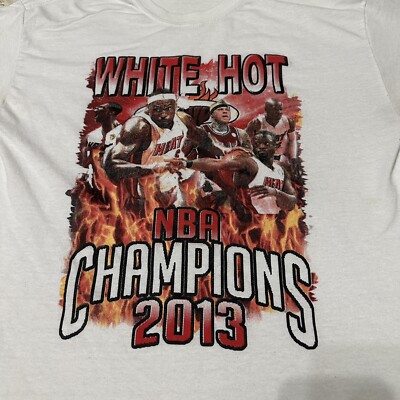 Miami Heat Lebron Rap Tee 2013 NBA Champions White Hot T-shirt Men's Medium