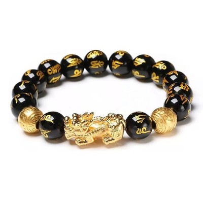 Feng Shui Black Obsidian Beads Pixiu Bracelet Attract Wealth Good Luck Jewelry