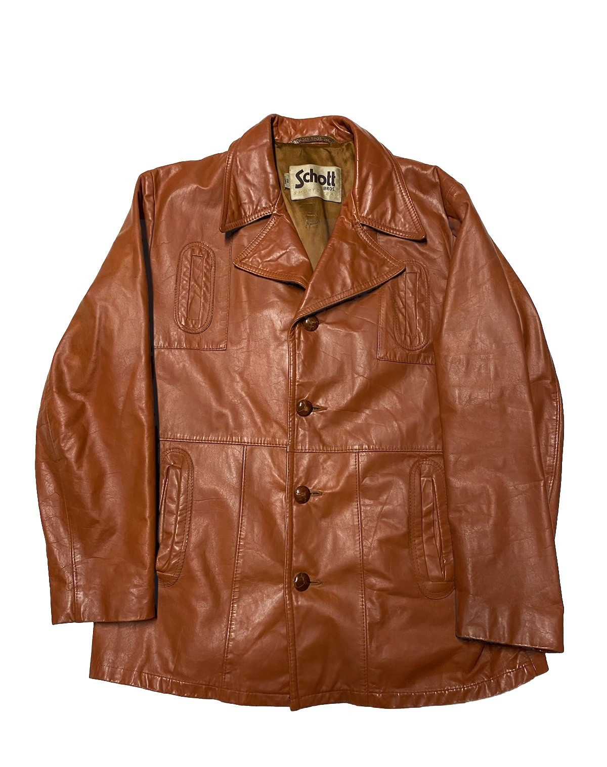 Schott Bros Leather Jacket Mens 46L Brown Sportswear Made USA