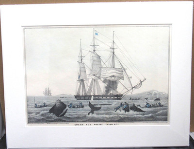SOUTH SEA WHALE FISHERY J. BAILLIE 1840S HAND COLORED LITHOGRAPH  RARE NEW MAT