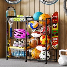 Sports Equipment Organizer, Ball Storage Rack with Elastic Straps and Removable