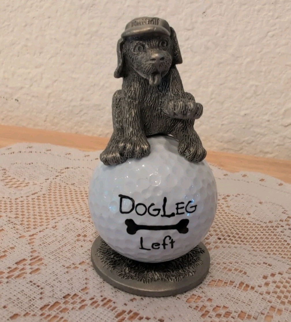 Pewter Dog On Golf Ball Wearing Fort Golf Hat 