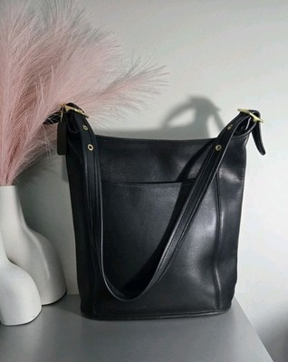 Vintage 1999 Coach Slim Duffle Sac 9060 Black Leather Bucket Bag