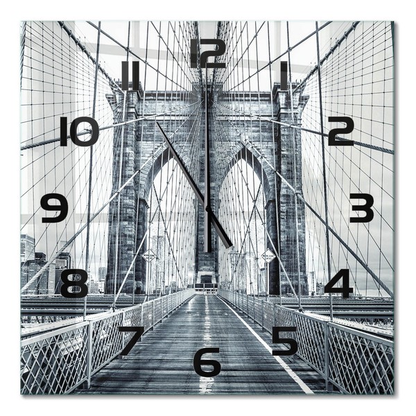 Glasuhr Als Dekorative Glas-Wanduhr Brooklyn Bridge Schwarze Zeiger 60X60 Cm-image