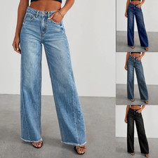 Women's Fashion Casual High-Waisted Wide Leg Stretch Denim Jeans With Pockets