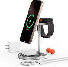 3-in-1 Wireless Charger Stand, Magnetic Charging Station for AirPods 4/3/2/Pro