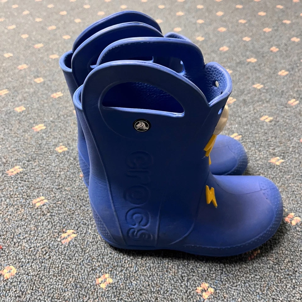 Crocs Bota de Lluvia Manija Iluminación Niños US J2 Azul Perno Medio Pantorrilla Pull On Unisex Foto 4 de 4