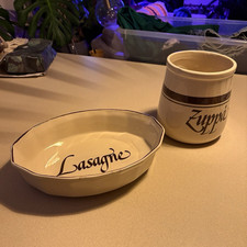VTG 70s McCoy Pottery Dish Set of 2 Cream/Bro...
