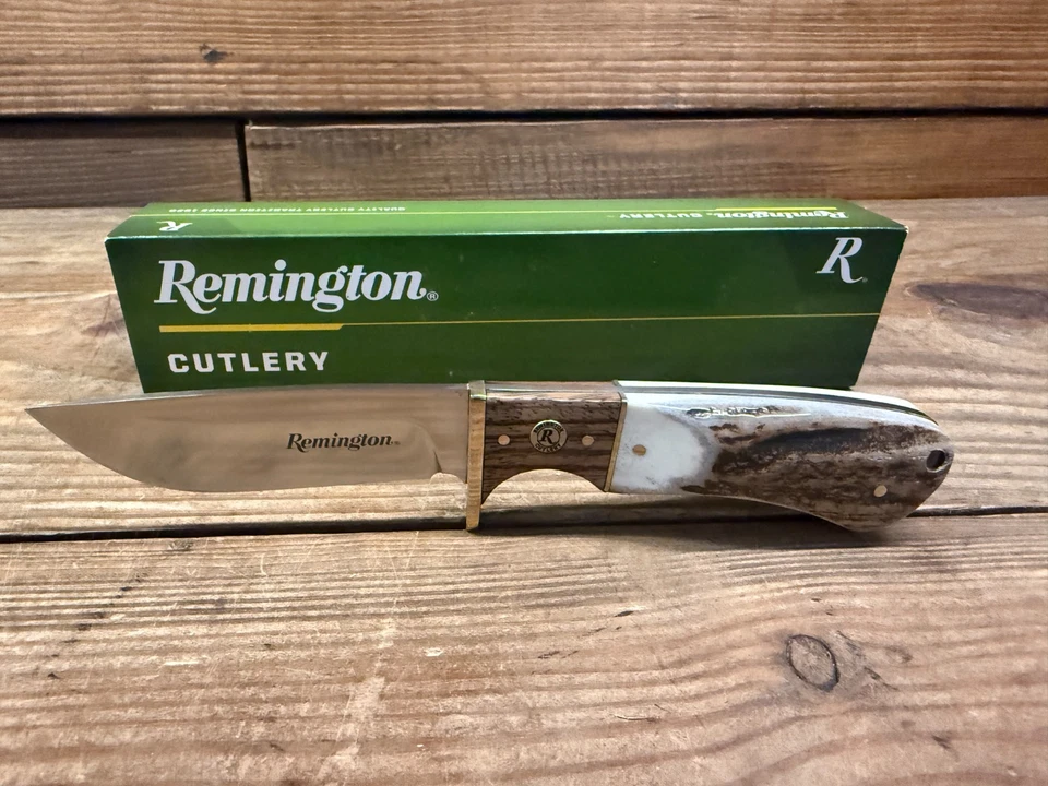 Remington Cubiertos Cuchillo Guía Skinner 8.5" Hoja Fija Cuero Estuche Nuevo (CANTIDAD) Foto 2 de 4