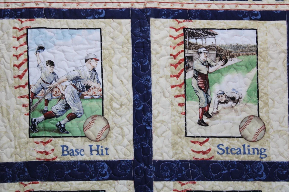 Nuevo Edredón Hecho a Mano De Colección Béisbol Piezas Cuna o Guardería 38x56" ¡Único! Foto 3 de 4