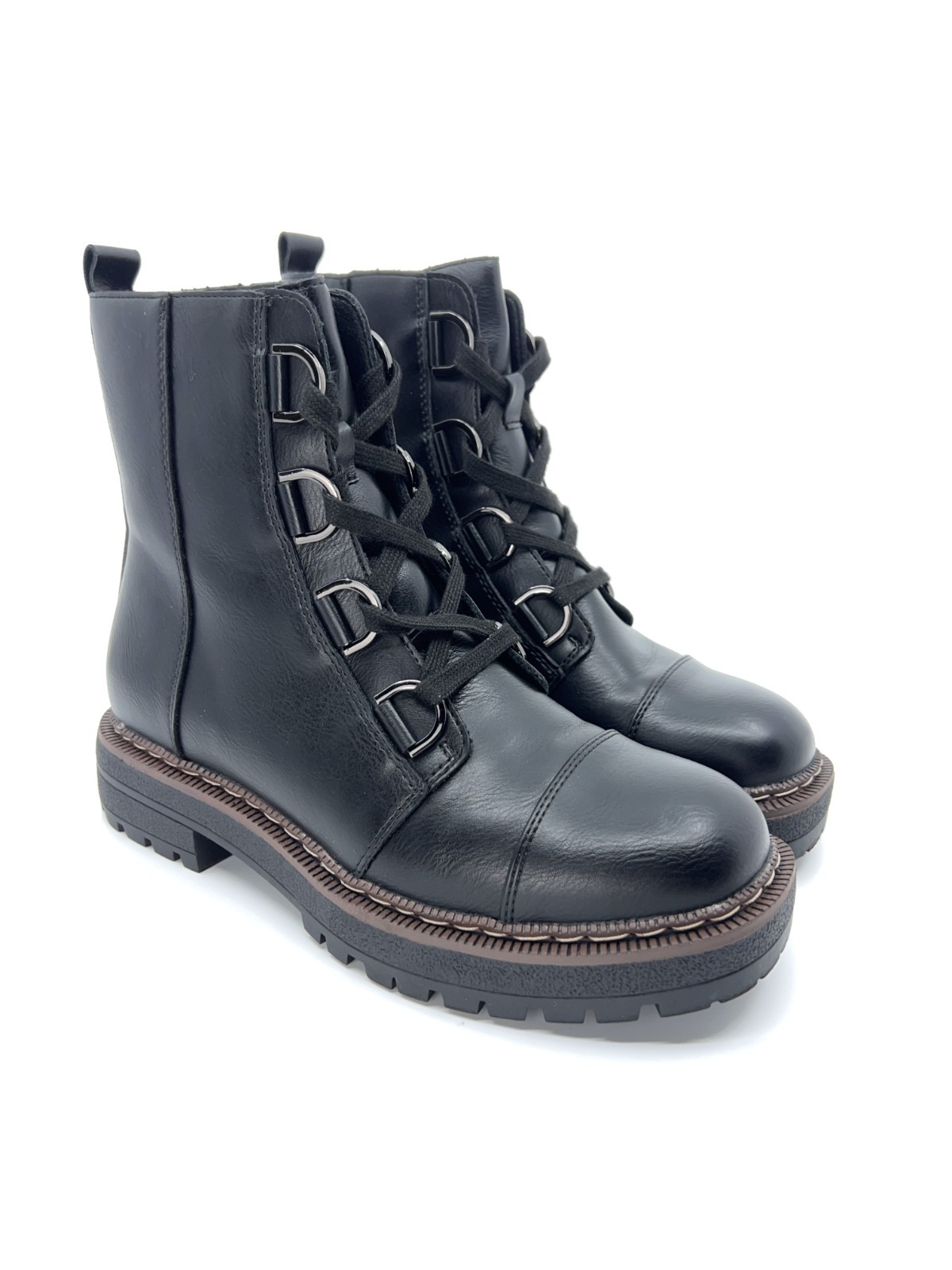Athlefit Combat Boots Women 7.5 Black Platform Lug Sole Lace Up Excellent-image