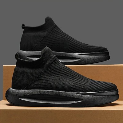 Fashionable Men's Summer New Mesh Thick Sole Sneakers Running Socks Shoes black