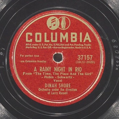 DINAH SHORE Rainy Night Rio / Thousand Dreams COLUMBIA 37157 VG 78 1946 Big Band