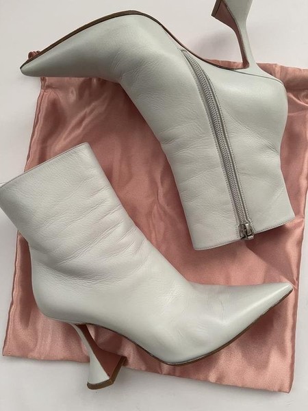 Women Amina Muaddi Ankle Boots Silver Leather 38.5