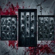 3 PCS Halloween Skeleton Ghoul Door Window Covers Banner Decorations Creepy Ghou
