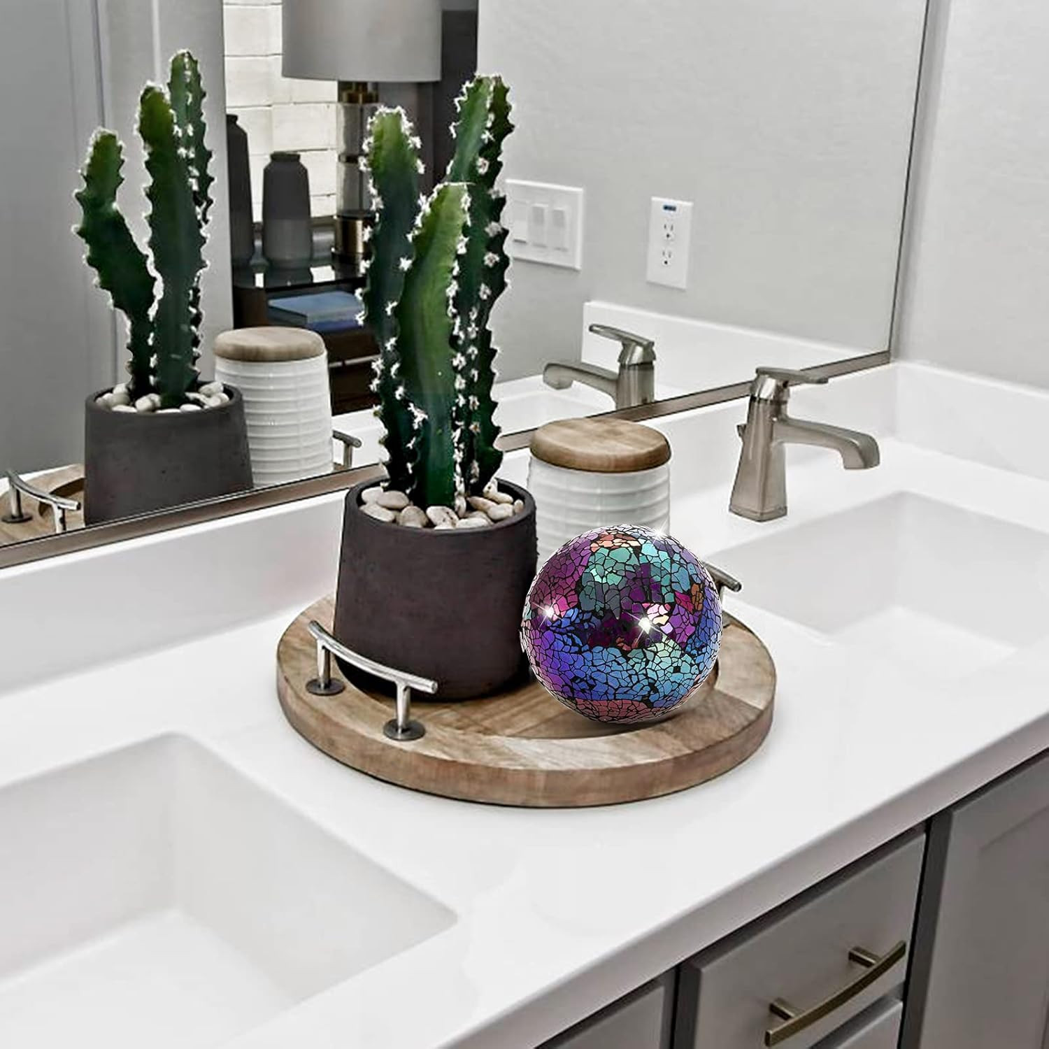 3 Pack Decorative Glass Balls, 4 Inch Colorful Glass Mosaic Orbs Sphere