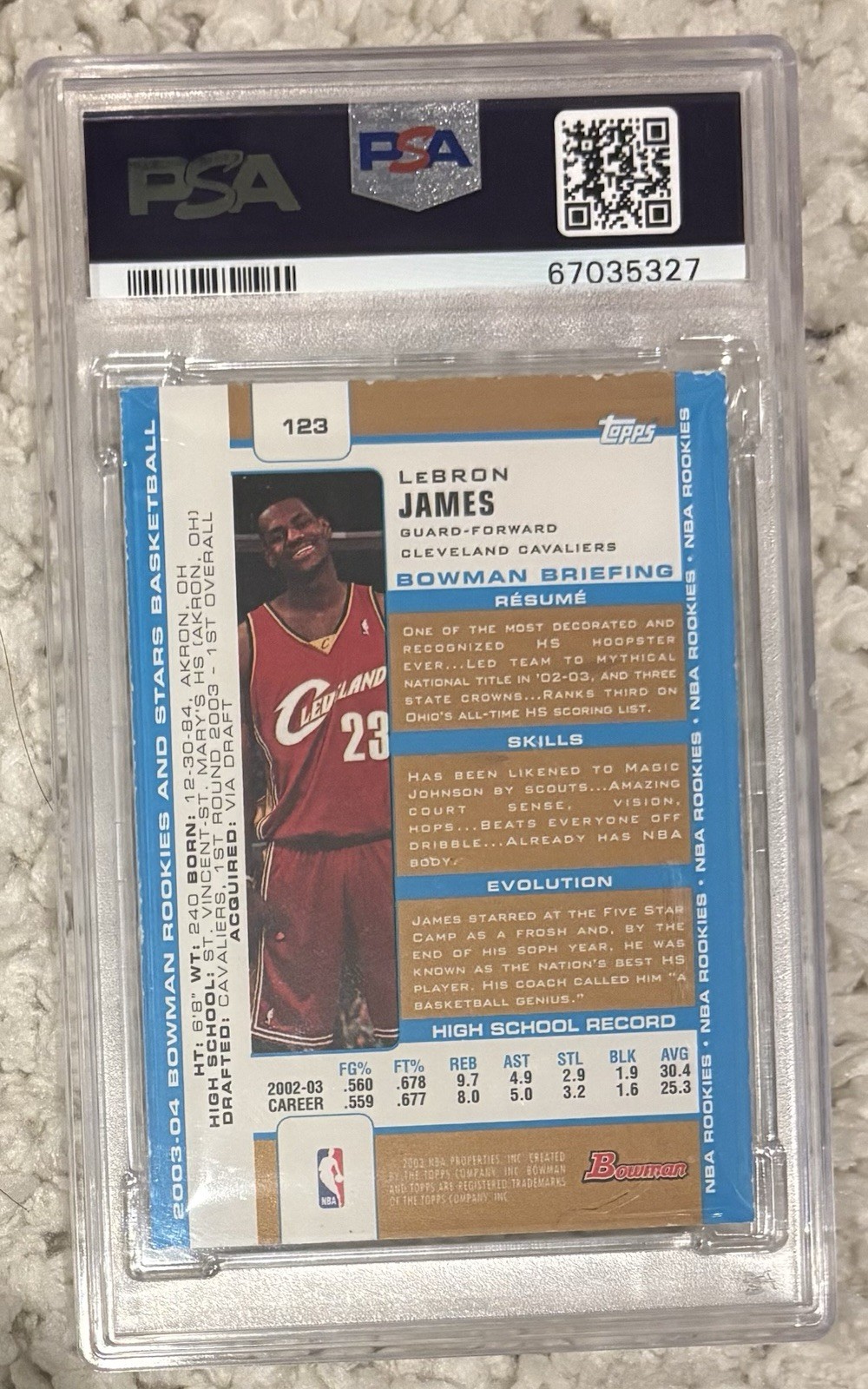 Lebron James 2003 Bowman Rookies & Stars Gold ROOKIE #123 PSA 7 NM - RARE view 2