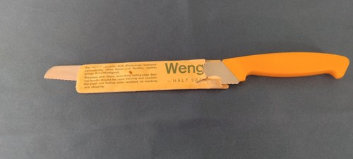 Vintage Wenger INTEDGE ~Swibo~ Yellow w/ sleeve SWISS MADE Stainless Serrated - Picture 7 of 7