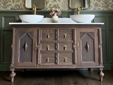 Heritage Double Vanity Sink Unit, Quartz Top, Upstand And Two Basins (138cm Wide