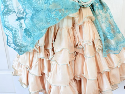 Vintage Girls Handmade Ruffled Tiered Bo Peep Full Pageant Dress Tulle Slip~ 4T - Picture 4 of 11