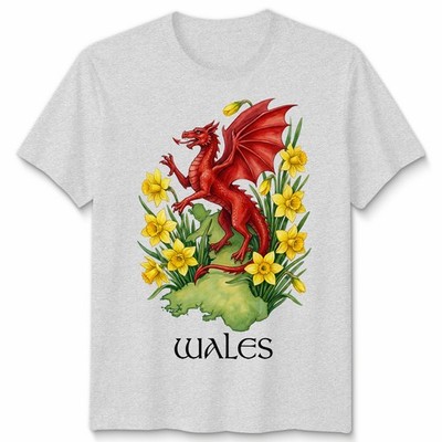 T-Shirt St Davids Day walisische Flagge Drache Narzisse Wales Festival Herren Kinder Unisex