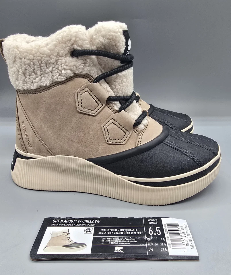 Sorel Mujer US 6.5 Out N About IV Chillz Omega Taupe, Botas Impermeables Negras Foto 2 de 4