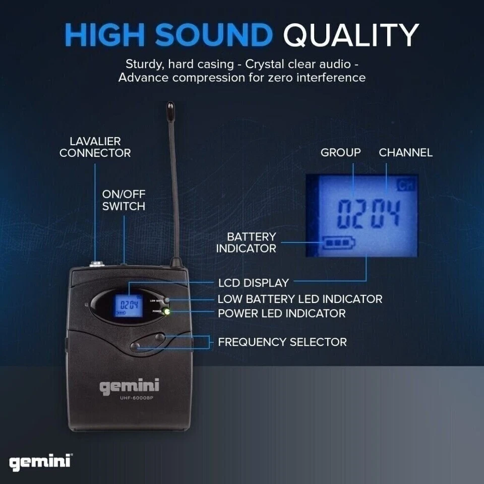 Gemini Professional UHF Wireless Microphones System Instructor Headset Gift - Image 4 of 4