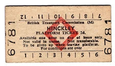 Railway platform ticket: B.T.C.: HINCKLEY, 1960