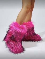 Women Faux Wool Fur Boots Fluffy Furry Round Toe Winter Fuzzy Boots