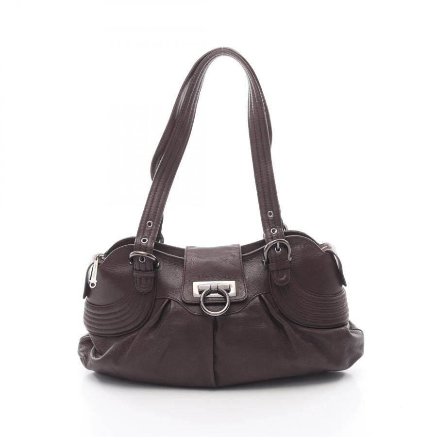 Salvatore Ferragamo Gancini Brown Leather Handbag with Silver Hardware image 10